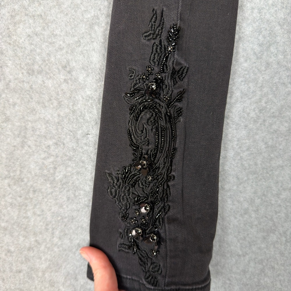White House Black Market The Skinny Ankle Jeans Black Embellished Beaded Size 0 - Picture 3 of 12